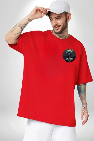 Angemiel Nephertum God of Beauty and Healing Egyptian Red Oversize Women Men Front Minimal Printed T-Shirt