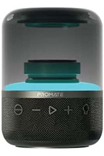 Promate مكبر صوت لاسلكي محمول، مكبر صوت ستيريو عالي الدقة 360 درجة بقوة 8 وات مع تقنية TWS، وإضاءة LED كلاسيكية