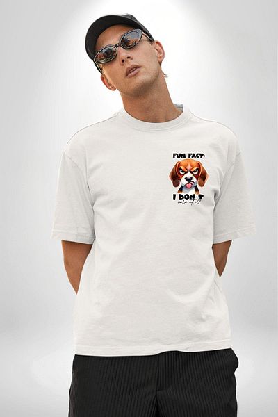 Angemiel I Don'T Care Written Thoughtful Beagle Dog White Oversize Women's Men's Front Minimal Printed T-Shirt