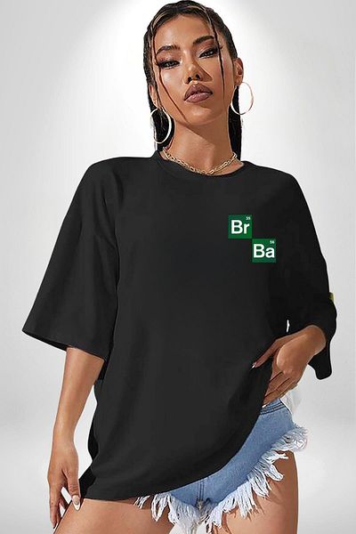 Angemiel Periodic Table Heisenberg Breaking Bad Black Oversize Women's Men's Front Minimal Printed T-Shirt