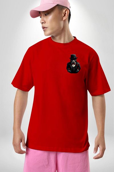 Angemiel Dad Bear Mafia Style Teddy Red Oversize Women Men Front Minimal Printed T-Shirt