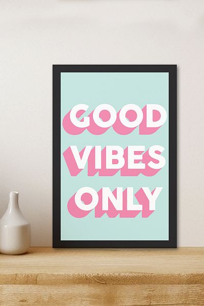 Zevahir Mobilya Dekorasyon 1 Piece Good Vibes Only Written Wooden Black Frame Look Mdf Table