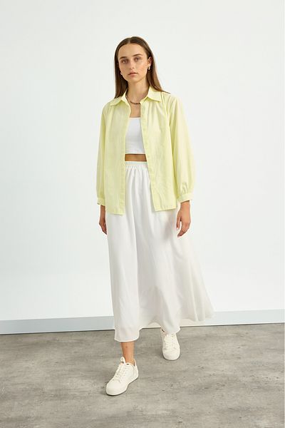 Birgül Bektaş Yellow Gathered Poplin Shirt