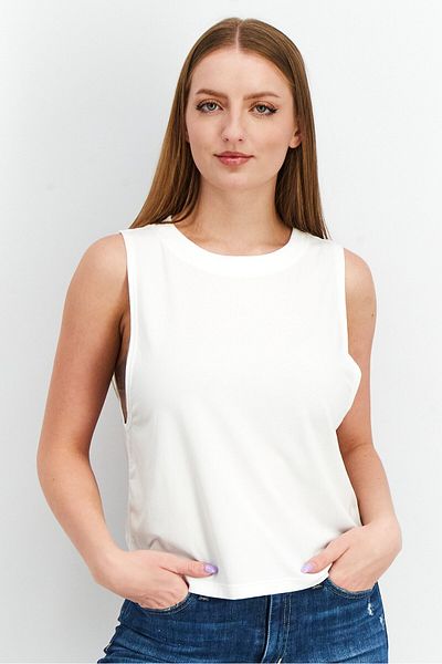 Sinsay Women Crew Neck Sleeveless Tank Top, White