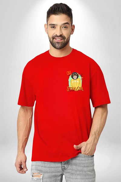 Angemiel Stay Cool Fun Monkey Graphic Red Oversize Women Men Front Minimal Printed T-Shirt
