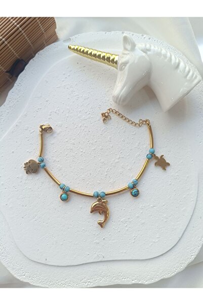 Çelik Yunuslu Firuze Taşlı Bileklik