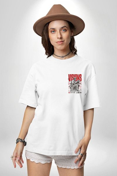 Angemiel Vision Greek Philosophy White Oversize Women's Men's Front Minimal Printed T-Shirt