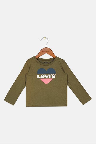 Levi's Toddler Girls Crew Neck Long Sleeves Brand Logo T-Shirt, Olive