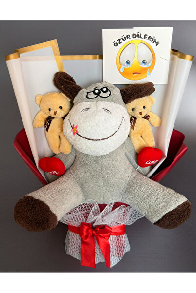 Linalux Gifts Sevgiliye Özür Hediyesi Peluş Eşekli Ayıcıklı Buket Peluş Buket...