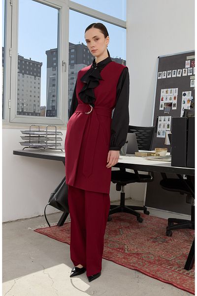 Fatma Atasoy Double Claret Red Palazzo Trousers