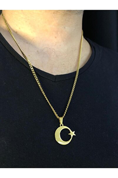 GWOMA قلادة من الفولاذ للرجال والنساء - 2 سم نجمة القمر العلم التركي للحبيب و...