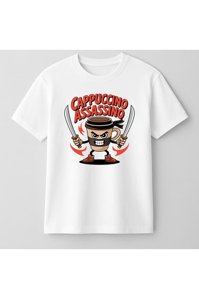 BLITZ ISTANBUL Cappuccino Assassino tricou pentru copii cu imprimeu Brainrot Design, 4-14 ani