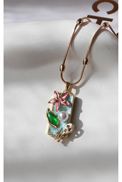 sahidesignatelier Çelik Paslanmaz Çelik Vintage Tarzı Zarif Tasarım Çiçek ve İnci Detaylı Kolye Sevgili,Eş,Arkadaş