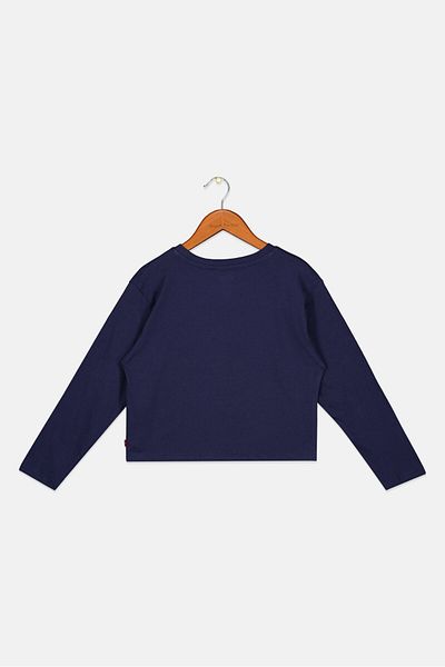 Levi's Kids Girl Crew Neck Long Sleeve Graphic Print Tee, Navy