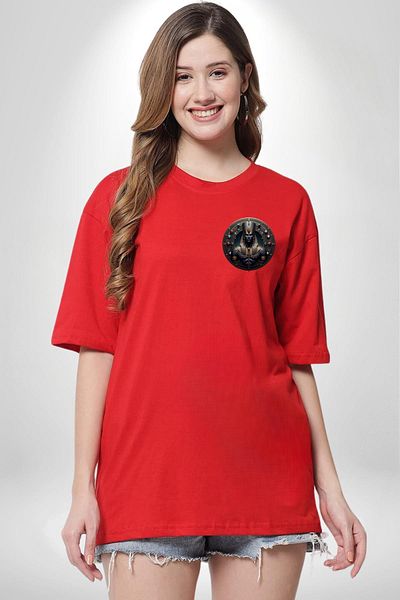 Angemiel Anhur Egyptian God of War and Huntingred Oversize Women Men Front Minimal Printed T-Shirt