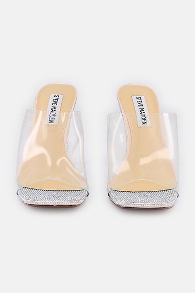 Steve Madden Women Sb-banks Slip On Stiletto Heel Sandals, Silver