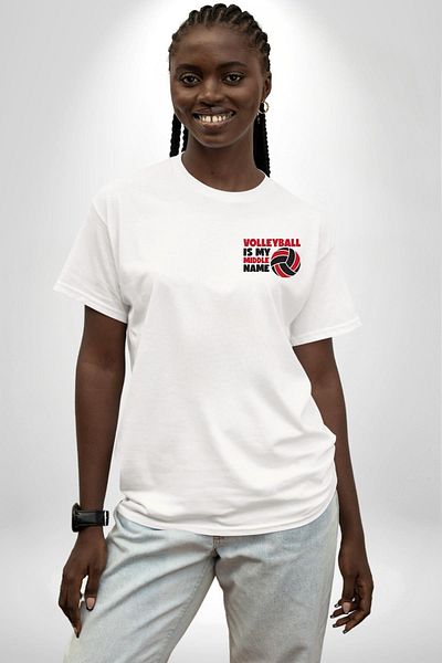 Angemiel Volleyball My Second Name Written White Oversize Women's Men's Front Minimal Printed T-Shirt