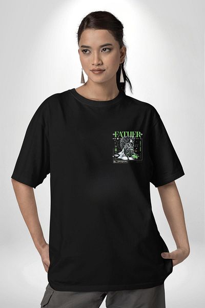 Angemiel Mythological Leader Modern Dad Design Black Oversize Women's Men's Front Minimal Printed T-Shirt