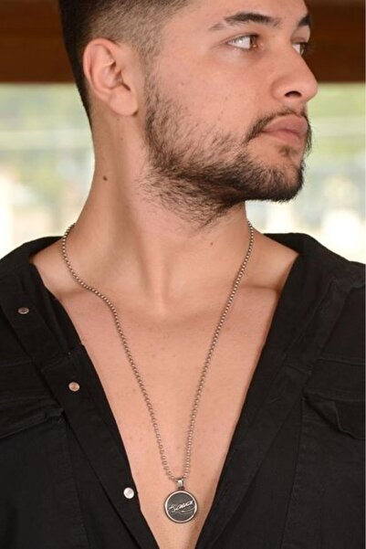 vogutima jewelery&silver by timuçin mavili Men's Women's Steel Necklace - Ataturk Signed Round • Chain for Lover • Wife • Father • Friend