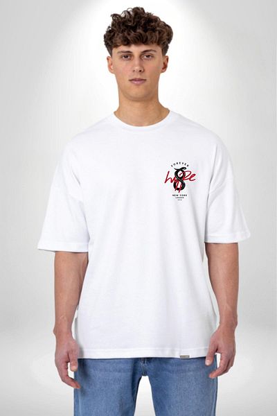 Angemiel Hope Printed Snake White Oversize Women's Men's Front Minimal Printed T-Shirt