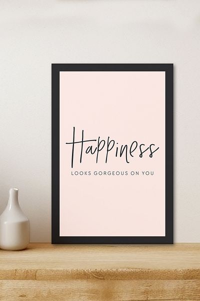 Zevahir Mobilya Dekorasyon 1 Piece Happiness Written Wooden Black Frame Look Mdf Table