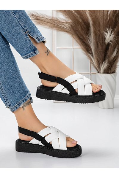 mei Women's Sandals with Low Sole 5H17 Black-White | Mei