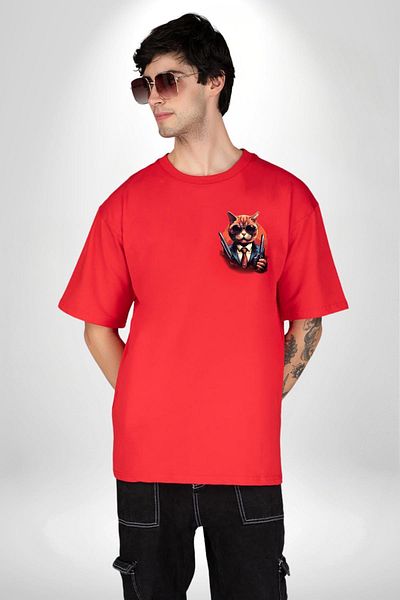 Angemiel Mafia Style Glasses  Cat Red Oversize Women Men Front Minimal Printed T-Shirt