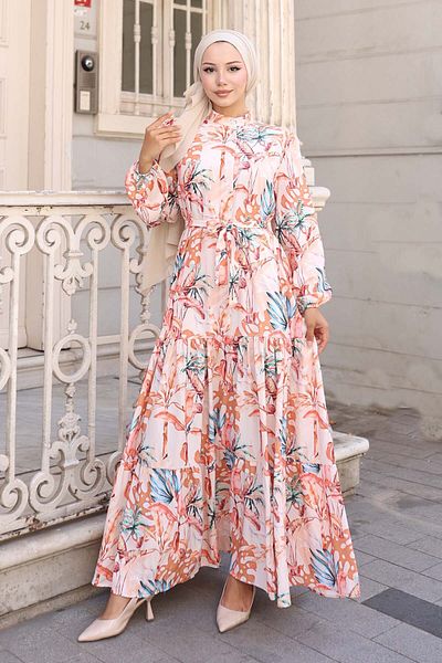 benguen Φόρεμα Hijab με σχέδιο Πορτοκαλί 571