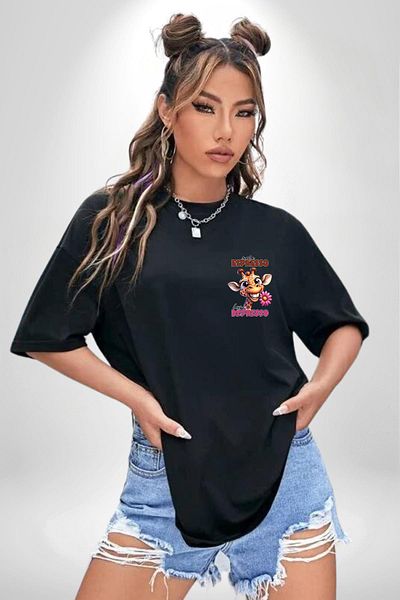 Angemiel Espresso Coffee and Happiness Black Oversize Women's Men's Front Minimal Printed T-Shirt