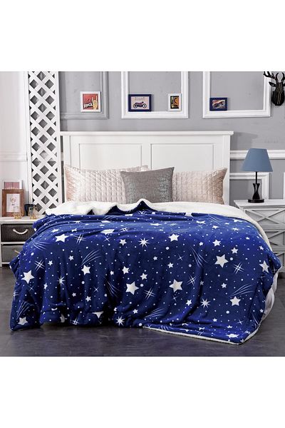FIONNA.RO Cocolino Blanket With Fur - Navy Blue