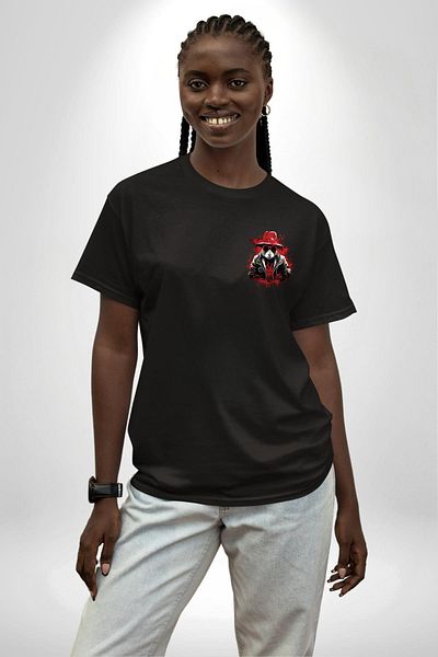 Angemiel Red Hat Rebel Rabbit Black Oversize Women's Men's Front Minimal Printed T-Shirt