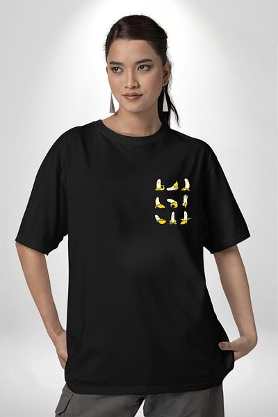 Angemiel Zen Bananas Banana Yoga Seris Yoga Peel Black Oversize Women Men Front Minimal Printed T-Shirt