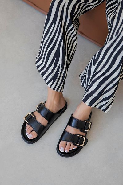 STRASWANS Axel Γυναικεία Πόρπη Λεπτομέρεια Daily Comfort Δερμάτινες Παντόφλες Μαύρες