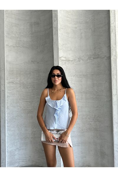 solena sln Γυναικεία καλοκαιρινή μουσελίνα μπλούζα με λουράκι μπροστά με βολάν