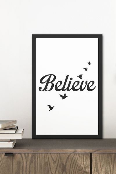 Zevahir Mobilya Dekorasyon 1 Piece Believe Written Wooden Black Frame Look Mdf Table