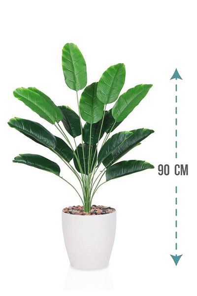 Generic Artificial banana leaf seedling (18 branches) in a cylindrical plastic container