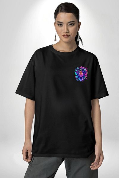 Angemiel Medusa with Snake Hair Black Oversize Women's Men's Front Minimal Printed T-Shirt