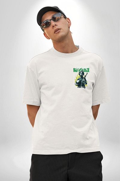 Angemiel Peace, Anti-Violence Special Design White Oversize Women's Men's Front Minimal Printed T-Shirt