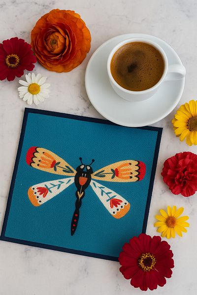 Evdek Pack of 2 Digital Printed Cocktail Napkins with Embroidery Detail Ds8