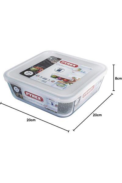 Pyrex Pyrex Cook & Freeze Square Dish with Plastic Lid 2L – Durable Glass Container