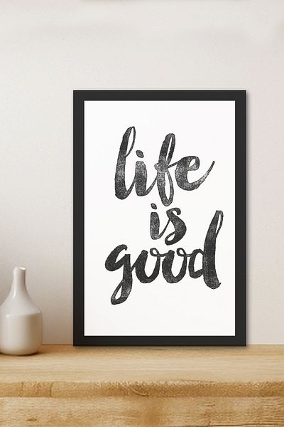 Zevahir Mobilya Dekorasyon 1 Piece Life Is Good Written Wooden Black Frame Look Mdf Table