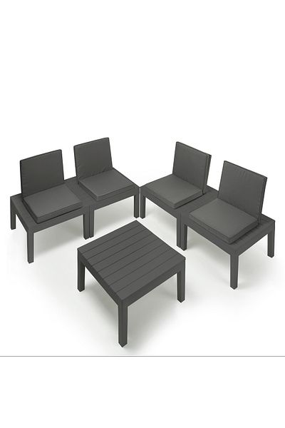 Progarden Set mobilier de grădină/terasă multifuncțional, API, 5 piese, polipropilenă, 4 scaune, masă, perne