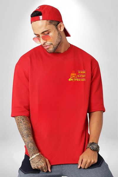 Angemiel Thoughts, Feelings, and Dreams Yoga Red Oversize Women Men Front Minimal Printed T-Shirt