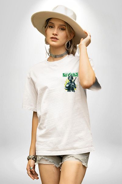 Angemiel Peace, Anti-Violence Special Design White Oversize Women's Men's Front Minimal Printed T-Shirt