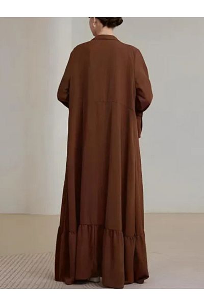 dorbe Ruffle Hem Waist Strap Maxi Abaya Outerwear Dress With Bell Sleeves