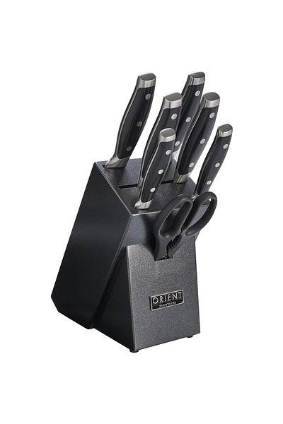 Orient Kitchen knife set, Origin Series, 8 pieces,granite support,German X50 Ultra+ Stainless Steel, Black