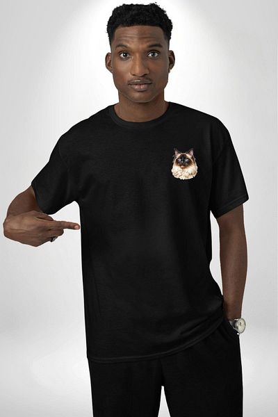Angemiel Birman Cat Special Design Black Oversize Women's Men's Front Minimal Printed T-Shirt
