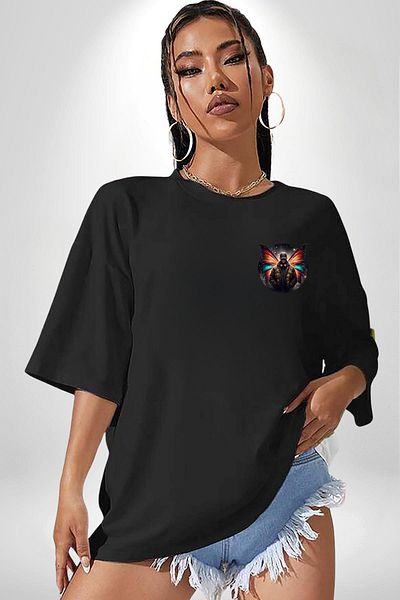 Angemiel Daily Camouflage Patterned Agent Men's Black Oversize Women's Men's Front Minimal Printed T-Shirt