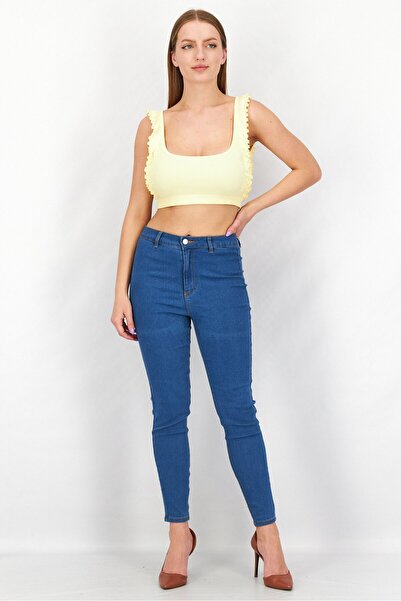 Sinsay Women U-Neck Sleeveless Textured Crop Top, Yellow