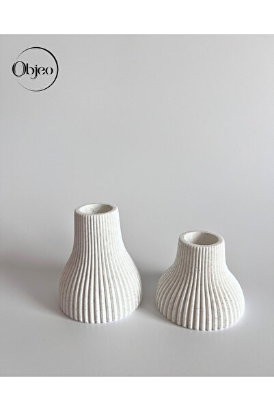 objeo 2'li (İkili) Granit Şamdan Seti - 5cm, 7 cm Modern Şık Dekoratif Mumluk...